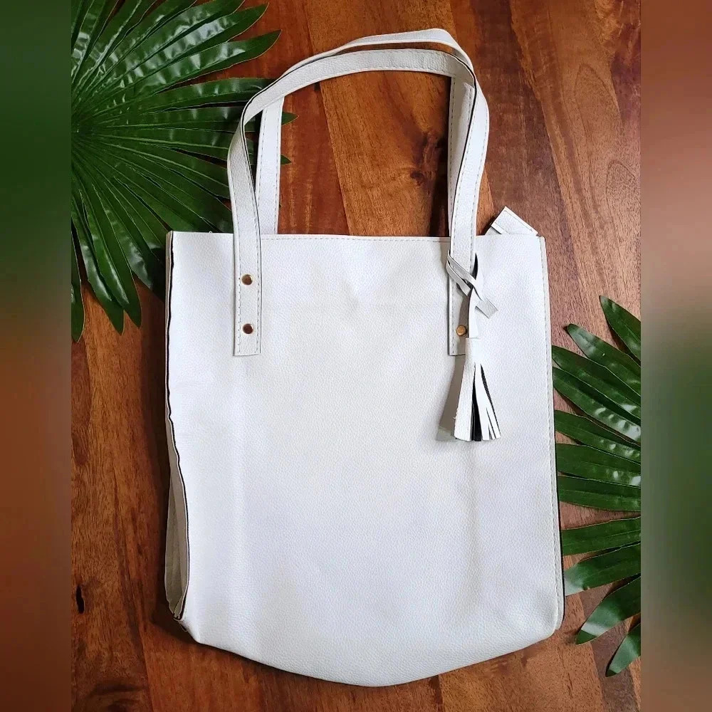 White Bucket Tote Gold Stud Shoulder 90s Strap Y2K Tassel Zipper Fashion‎ Bag